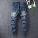 Men's Clothing Thin Spliced Jeans Men Trendy High Street Elastic Slim Fit Small Foot Casual Long Pants Men_mkmklike.com