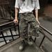 Men's Retro Heavyweight Camouflage Cargo Capri Pants Summer/Autumn Large Pocket Frayed Edge Shorts Trend_mkmklike.com