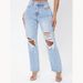 Women's Clothing Street Fashion Straight Trousers High Waist Washed Worn Jeans_mkmklike.com