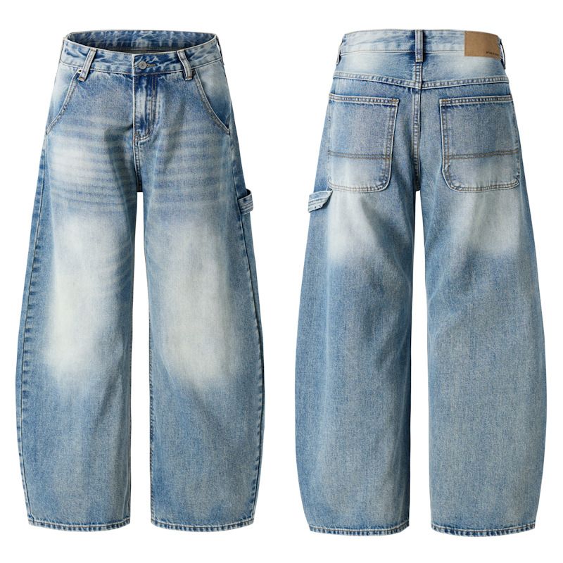 Men's Vintage Washed Baggy Jeans – 90s Streetwear Relaxed Fit, Distressed Fade & Blade Cut Hem For Hip-Hop & Urban Fashion_mkmklike.com