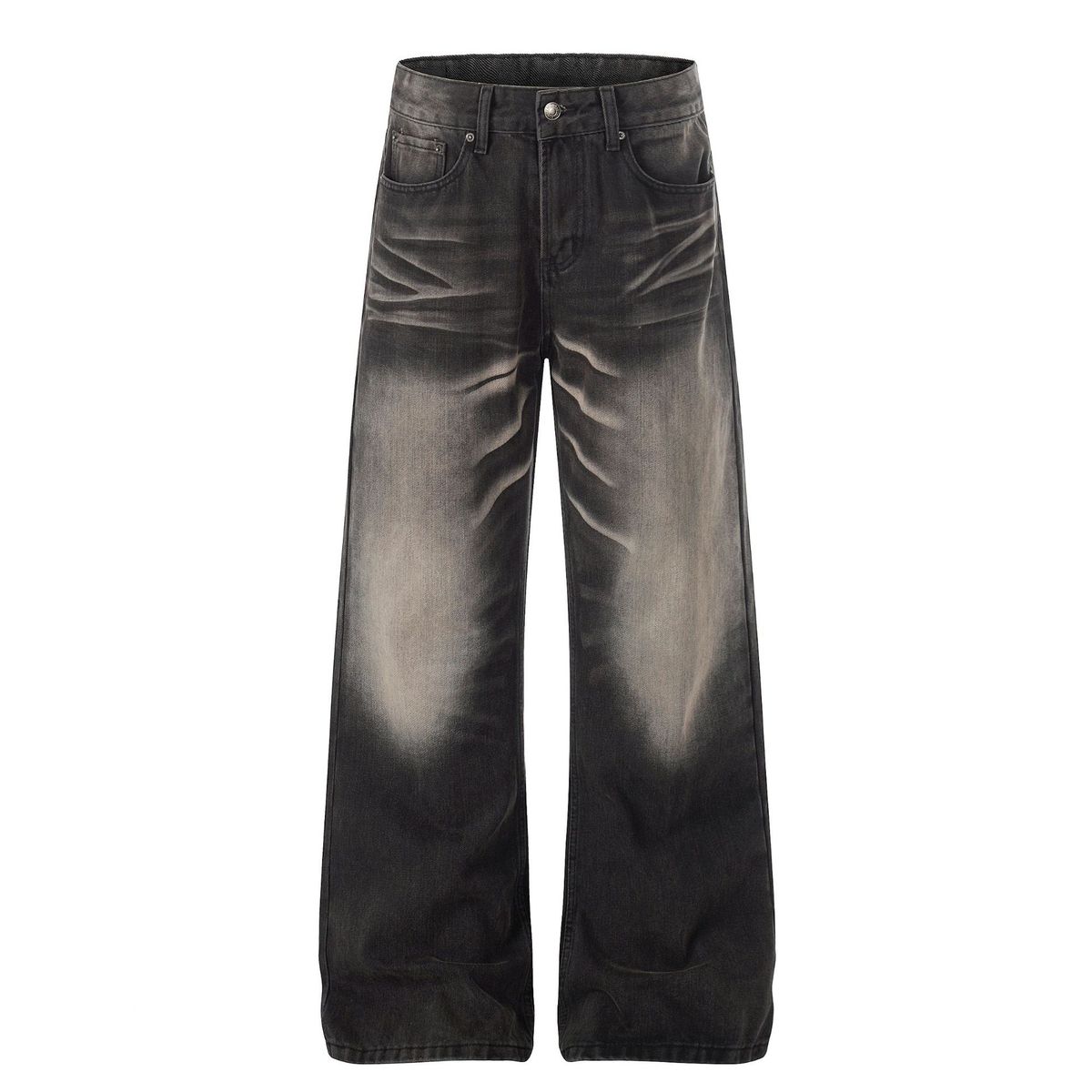 Unisex Washed Denim Jeans G6962 High Street American Loose Fit Slightly Flared Jeans With Hand Washed Whiskered Texture Design_mkmklike.com