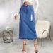 Women's High-Slit Distressed Denim Skirt With Asymmetrical Hem & Stud Details - Vintage Blue Boho Chic Long Wrap Skirt For Street Style_mkmklike.com