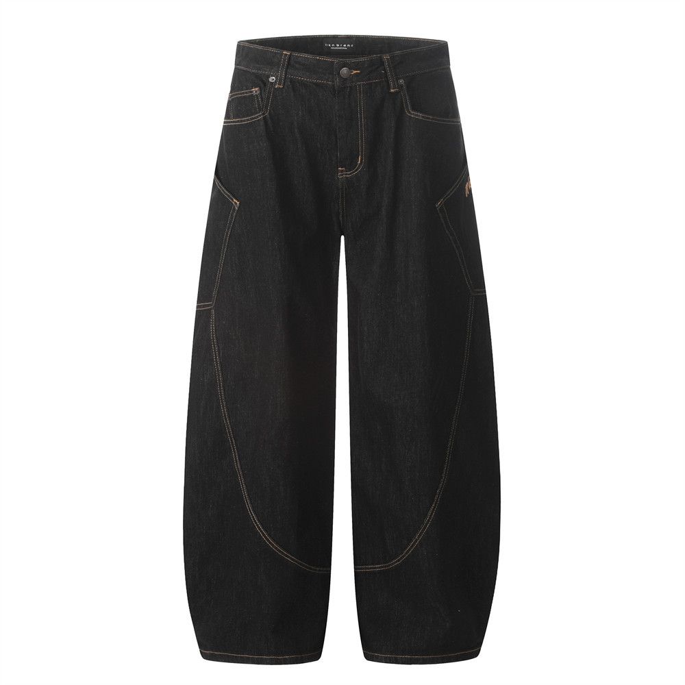 Wide-Leg Denim Scimitar Men's Workwear Trousers High Street Vibe Trendy Edition Topstitching Splicing Deconstructed_mkmklike.com
