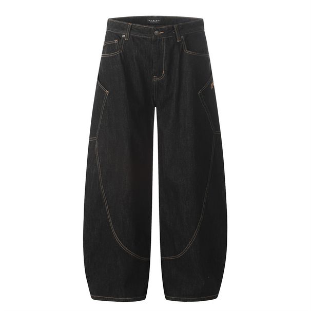Wide-Leg Denim Scimitar Men's Workwear Trousers High Street Vibe Trendy Edition Topstitching Splicing Deconstructed_mkmklike.com