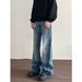 Men's Clothing Men's Cleanfit Lightning Crackle Washed Denim Jeans High Street Loose Straight Leg Flared Pants Retro Style_mkmklike.com