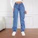 Vintage Utility Jeans For Women – Mid-Rise Cargo Pants With Multiple Pockets_mkmklike.com