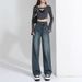 Straight-leg Jeans For Women 2025 New Spring And Autumn High-waisted Slimming Petite Design Wide-leg Pants_mkmklike.com