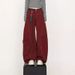 Men's High Street Deconstructed Jeans - Wide-Leg Cargo Pants With Asymmetrical Hem (Wine Red/Black)_mkmklike.com