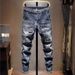 Men's High Street Skinny Jeans Trendy American Style Patchwork Design Elastic Slim Fit Trousers for Autumn And Winter 2024_mkmklike.com