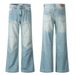 Vintage Washed Blue Straight Leg Jeans For Men & Women - Relaxed Fit Retro Denim Pants With Distressed Details_mkmklike.com