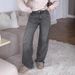 Women's High-Waisted Baggy Jeans – Oversized Straight Leg, Washed Gray Denim, Long & Flowy, Streetwear Chic For Casual & Edgy Looks_mkmklike.com