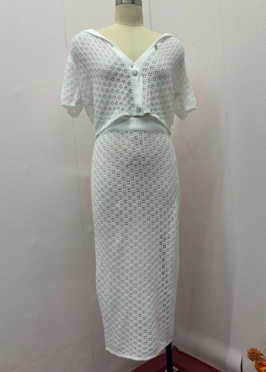 Women's Clothing lazy style fashion hollow slim high waist skirt suit _mkmklike.com