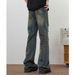 Men's Vintage Washed Distressed Jeans – Relaxed Straight Fit With Subtle Flare_mkmklike.com