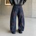 Vintage Washed Destroyed Denim Pants – Retro Distressed Jeans With Color Blocking & Crooked Hem For Men & Women_mkmklike.com