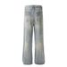 Wasteland Style Frayed Vintage Raw Hem Denim Men's Punk Street Fashion Beggar Spray Painted Ripped Straight Loose Pants_mkmklike.com