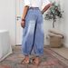 Women's Clothing Women's Loose Casual Jeans Wide Leg Street Style Solid Color Washed Denim Pants For Formal & Casual_mkmklike.com