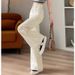 K Off White Wide Leg Jeans, Women's Trendy And Versatile New Style, High Waist Slimming, Belly Covering, Slim Fit Design, Slightly Flared Pants_mkmklike.com