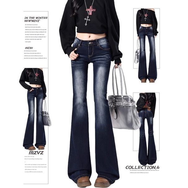 Low-Rise Flared Jeans For Women – Vintage Washed Denim, Bootcut Stretch Pants With Distressed Details, Y2K Retro Style (XS-2XL)_mkmklike.com