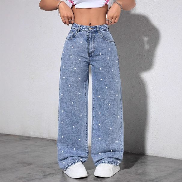 Cross-border European And American Bestseller, Ins-style Pearl Straight Loose Versatile Wide-leg Long Pants,_mkmklike.com