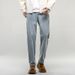 American Retro Spring Jeans, Men's Straight Harlan Small Feet Trendy Brand Washed Double Craft Middle Waist Youth Elastic_mkmklike.com