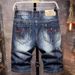 Men's summer new style ripped denim shorts, casual, personalized, straight, loose, five-point pants, trendy paint style_mkmklike.com