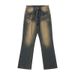 High Street Jeans Men Washed Vintage Straight Leg Slightly Flared Casual Spring Summer Trendy Loose Cool Long Pants_mkmklike.com