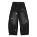 Punk Washed Vintage Denim Scimitar Street Style Men's Starry Sky Niche Design Loose Wide-Leg Long Pants_mkmklike.com