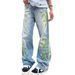 Elegant Women's Slim Fit Stretch Denim Straight Leg Pants European American Style Flower Pot Embroidered Skinny Jeans Trendy_mkmklike.com