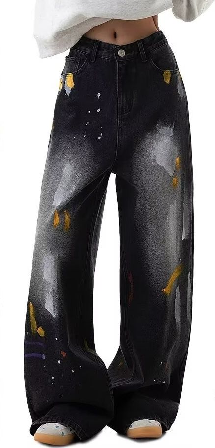 American Vintage Lacquered Graffiti Jeans Men's High-rise Straight Wide-leg Pants 2026 New Casual And Versatile Cargo Pants_mkmklike.com