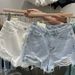 Trendy Light Colored Denim Shorts for Women Thin Loose Fit plus Size Frayed Edges Wide Leg a Line Hot Pants Summer Wear_mkmklike.com