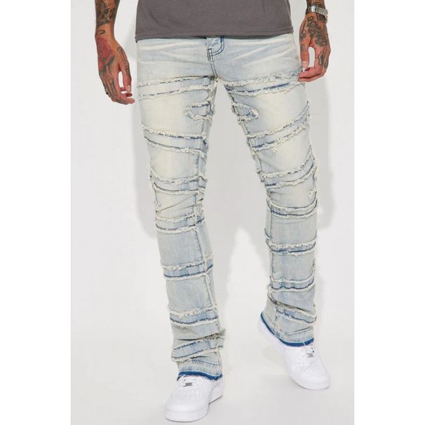 New Men's Straight Leg Jeans American Street Style Versatile Patchwork Denim Layered Slightly Flared Pants_mkmklike.com
