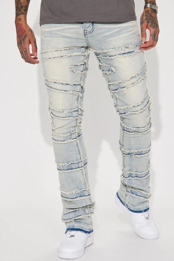 Men's Stretch Denim Cargo Pants – Workwear Straight Fit With Patchwork & Flared Hem (28-42, Cotton Blend, Retro Washed, Streetwear Aesthetic)_mkmklike.com