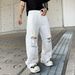 Men's Clothing High Street Summer New Paris Fashion Brand Loose Straight Ripped Jeans Ink Splash Personality Graffiti Handsome Men Thin Version_mkmklike.com