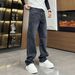 Men's Rhinestone Straight Leg Jeans High Street Style Trendy Loose Fitting Trousers Sparkle Cool_mkmklike.com