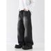 Korean Style High Volume Straight Leg Jeans mid Waist Loose Fit Wide Leg Floor Length Trousers All Season Trendy Brand Blue_mkmklike.com