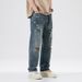 Men's Clothing New Retro Washed Hole Jeans Men's Casual Versatile Loose Straight Wide Leg Pants Handsome Style_mkmklike.com