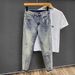 Trendy High-End Slim Fit Cropped Jeans for Men Casual Printed Tapered Leg Denim Pants New Summer Style_mkmklike.com