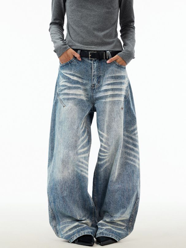 Men’s American Retro Whiskered Jeans – Relaxed Wide Leg Denim Pants | Vintage Washed Blue | Straight Fit Cotton Trousers_mkmklike.com