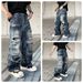 Men's Clothing Summer Street Retro Washed Knife Cut Ripped Jeans Unisex High Street Flared Slimming Floor Mopping Pants_mkmklike.com