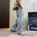 Summer Ripped Distressed Wide Leg Jeans For Men Trendy Cool Straight Leg Versatile Curved Blade Pants_mkmklike.com