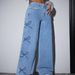 Trendy High-Waisted Butterfly Print Flared Jeans For Women - Comfortable Cotton Blend Denim Pants With Vintage Floral Design_mkmklike.com