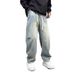 Vintage Washed Light Blue Jeans – Men’s Distressed Patchwork Straight-Leg Denim Pants (S-3XL, Summer Streetwear)_mkmklike.com