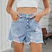 Women's Clothing Slim One Row Button Denim Ripped Shorts Hot Pants Women_mkmklike.com
