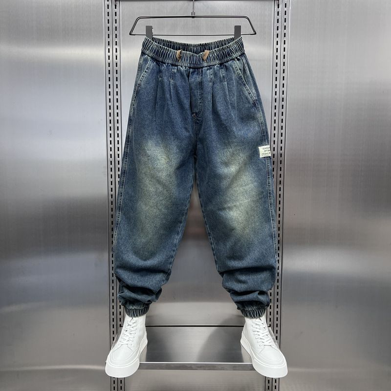Men's Trendy Jogger Pants All Seasons Loose Casual Elastic Slim Fit Harem Jeans Versatile Denim_mkmklike.com