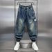 Men's Trendy Jogger Pants All Seasons Loose Casual Elastic Slim Fit Harem Jeans Versatile Denim_mkmklike.com
