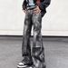 Men's Clothing High Street Hand Painted Dirty Wash Flared Jeans Men's Street Style Straight Trousers Cleanfit Pants_mkmklike.com