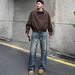 Men's American Retro Washed Straight Leg Jeans Loose Fit High Street Casual Pants Blue mid Waist Zipper Fly Slight Stretch_mkmklike.com