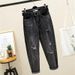 Korean Style plus Size Ripped Cropped Jeans Loose Fit Slimming Straight Leg Carrot Harem Trendy Women's Denim_mkmklike.com
