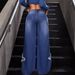 Vintage Blue Star-Patch Jeans – Distressed Flared Denim With Fringe Hem_mkmklike.com