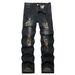 Men's Clothing Men's Straight Leg Loose Fit Jeans Black Ripped Multi Colored Yarn Plus Size Denim For Formal & Casual_mkmklike.com
